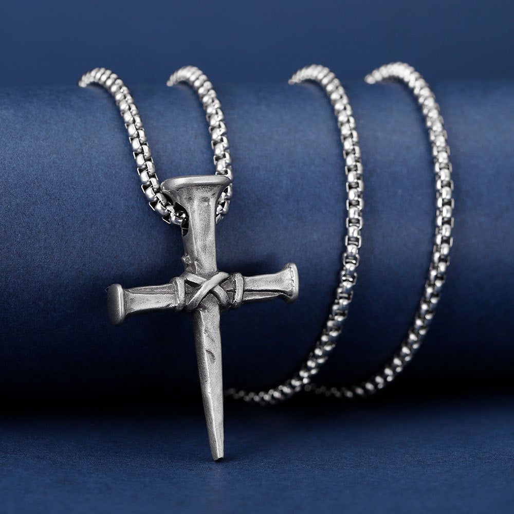 Punk style nail cross pendant street classic titanium steel necklace