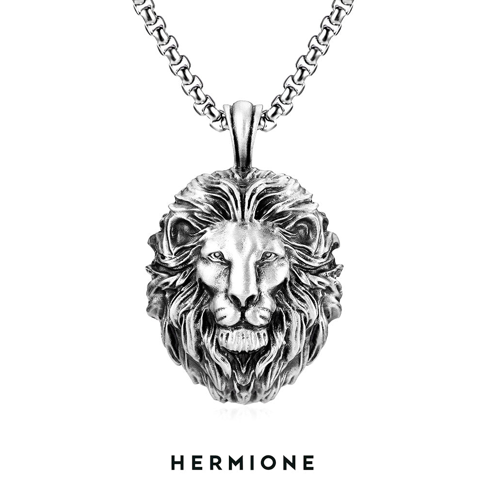 Pure tin material hip-hop punk style lion head pendant necklace