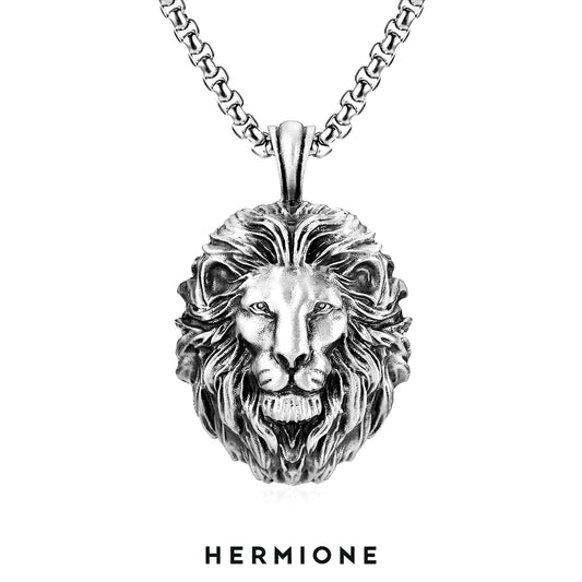 Pure tin material hip-hop punk style lion head pendant necklace