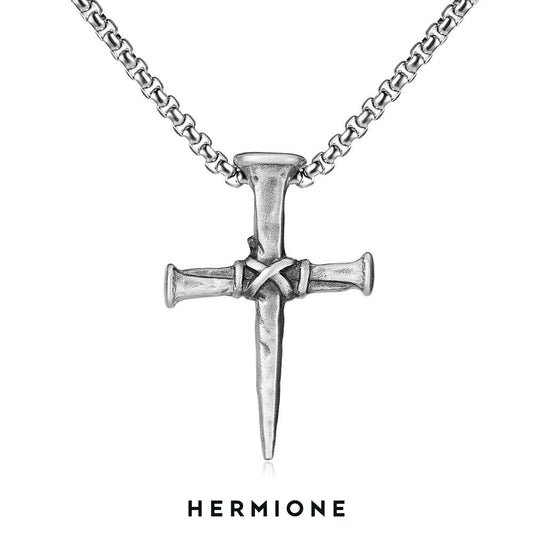 Punk style nail cross pendant street classic titanium steel necklace