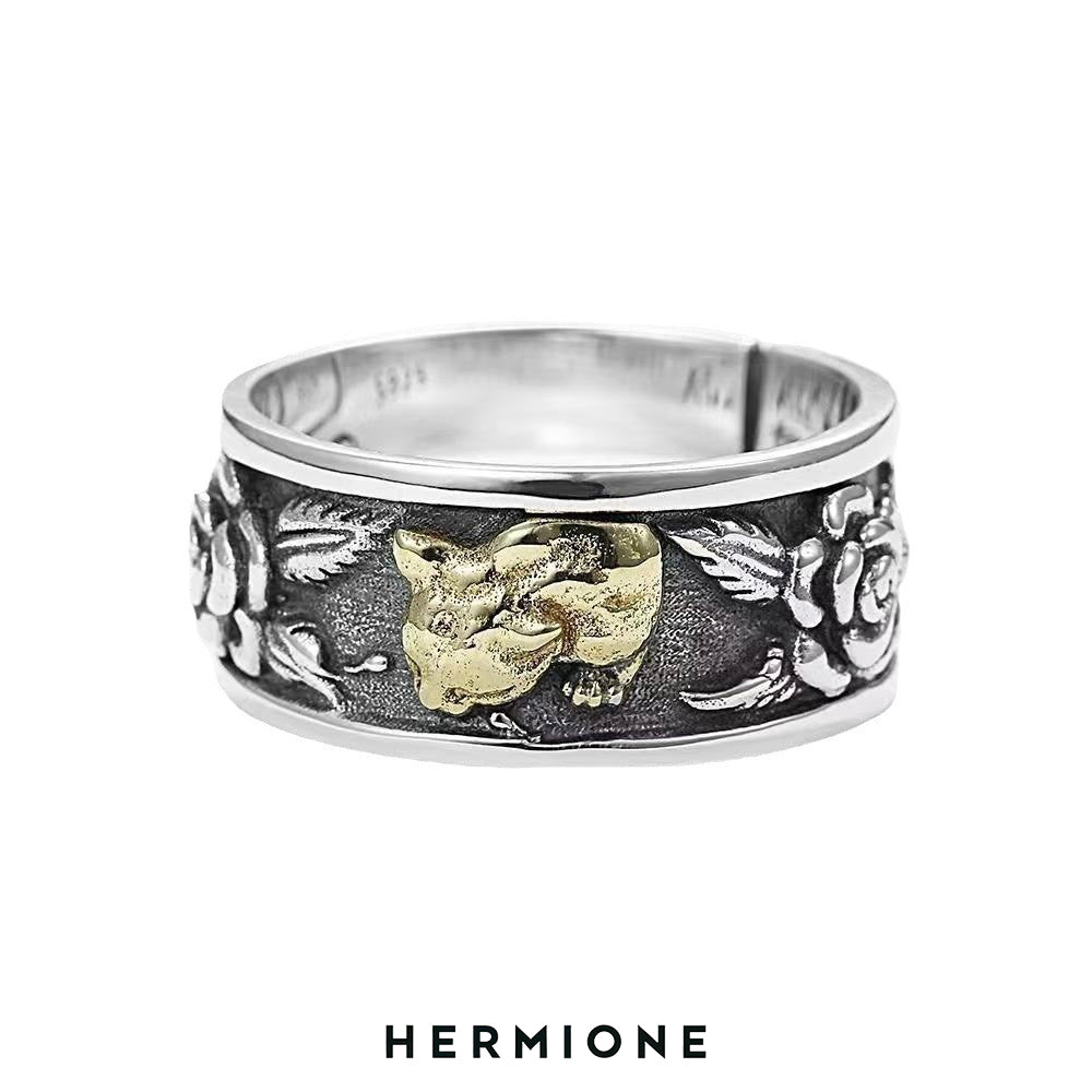 Rose Ring Guarded by Mysterious Cat Romantic Ring for Couples