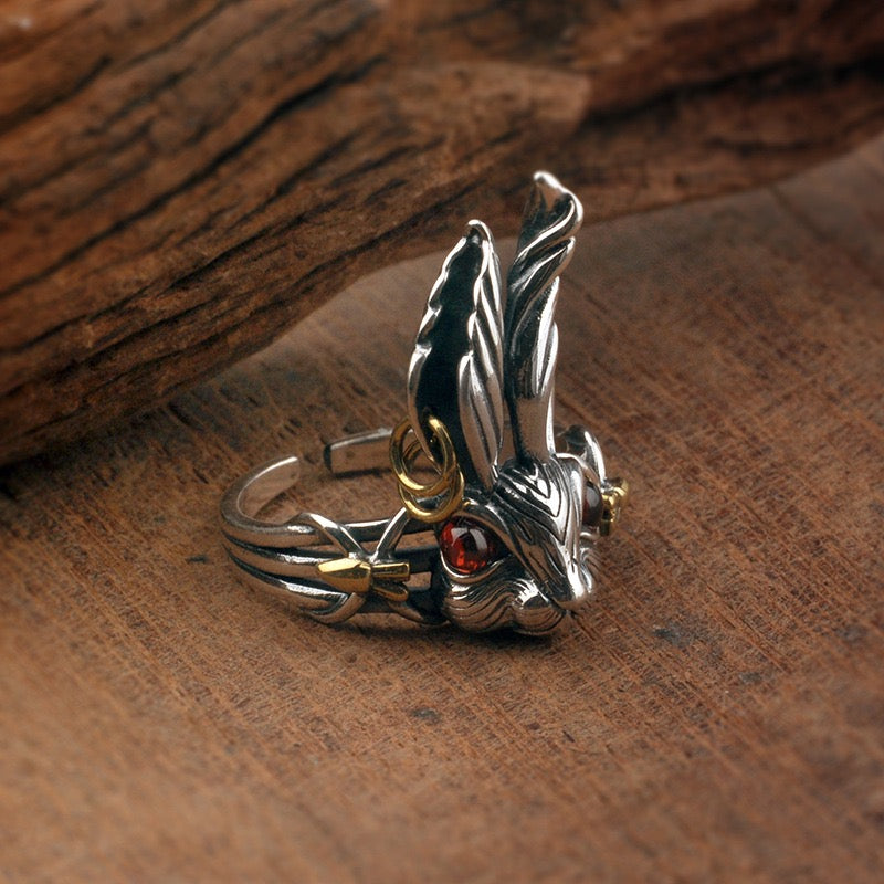 Long-eared rabbit retro creative ring