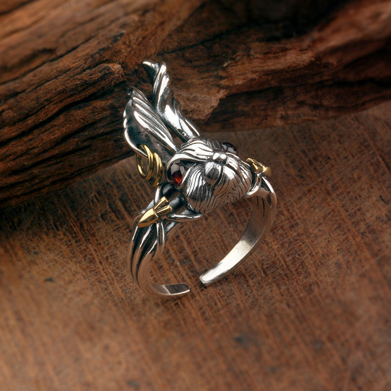 Long-eared rabbit retro creative ring