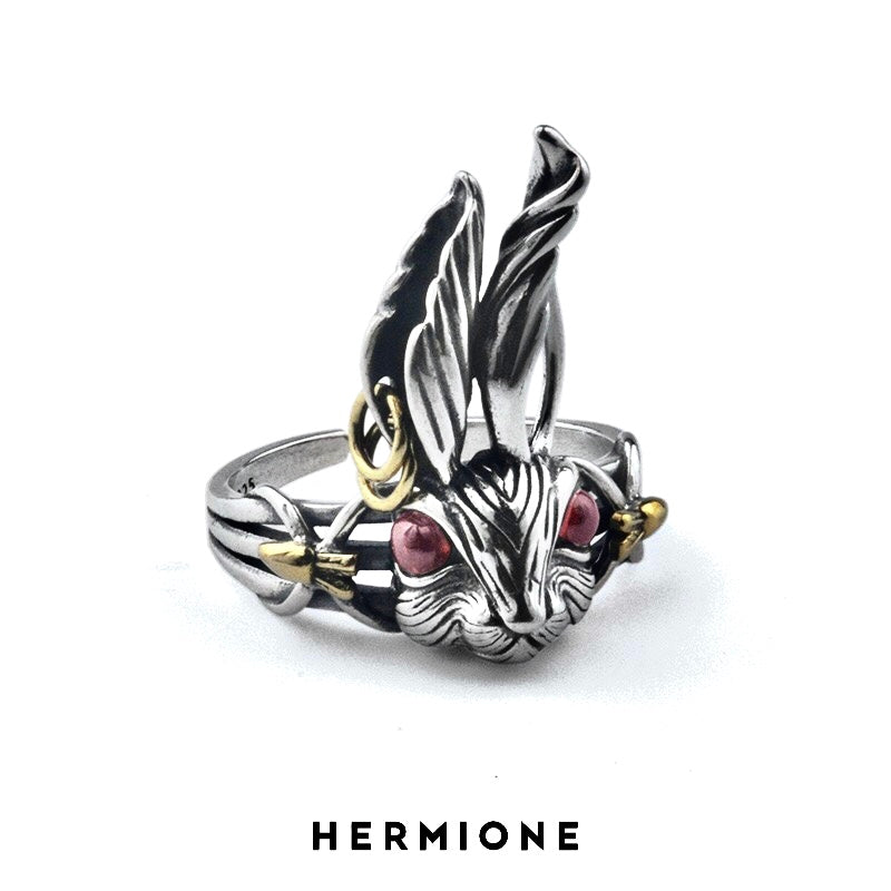 Long-eared rabbit retro creative ring