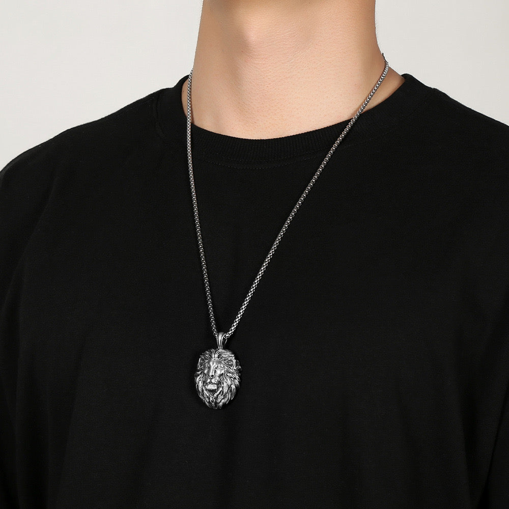 Pure tin material hip-hop punk style lion head pendant necklace