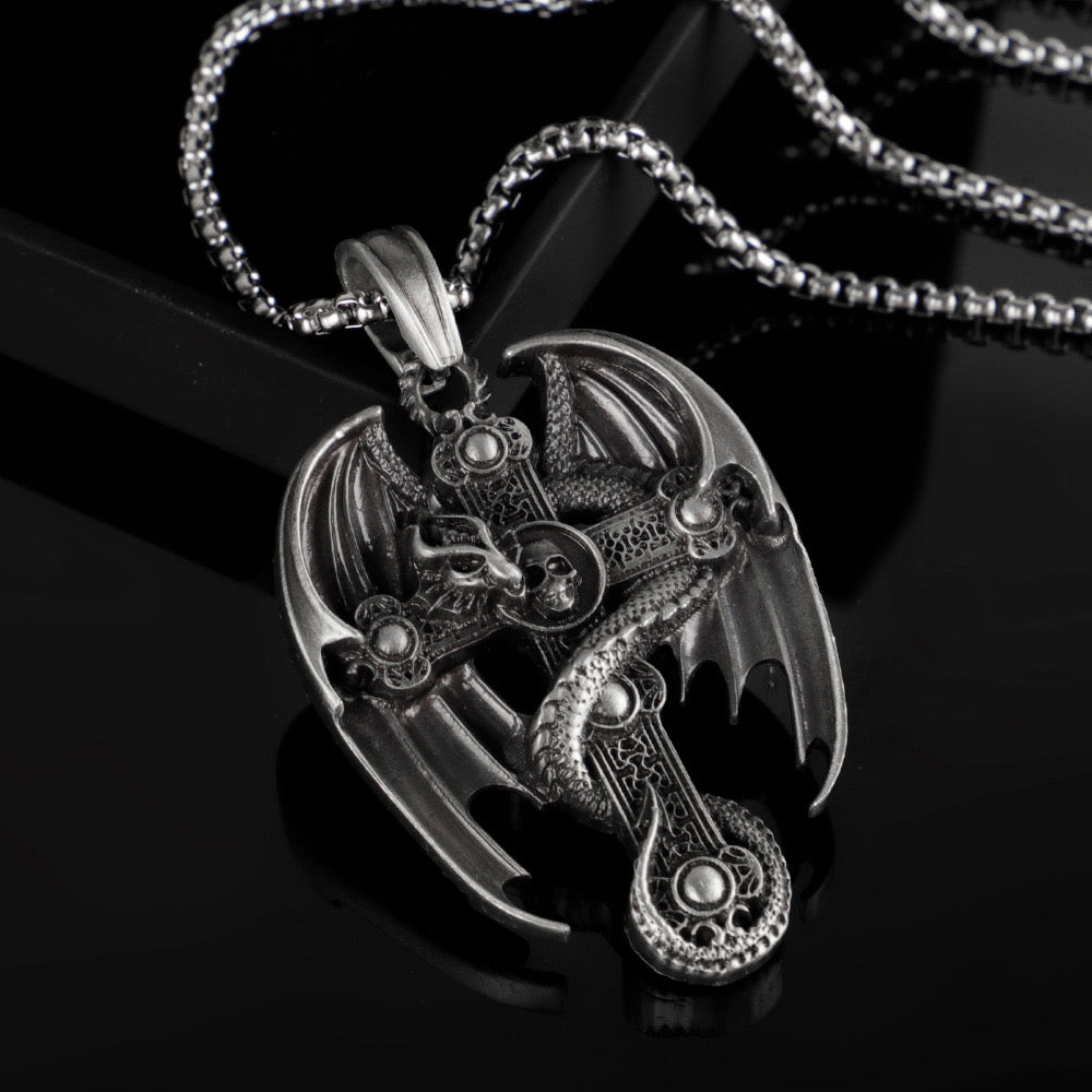 Dragon Wing Guardian: Punk Style Titanium Dragon Pendant Necklace