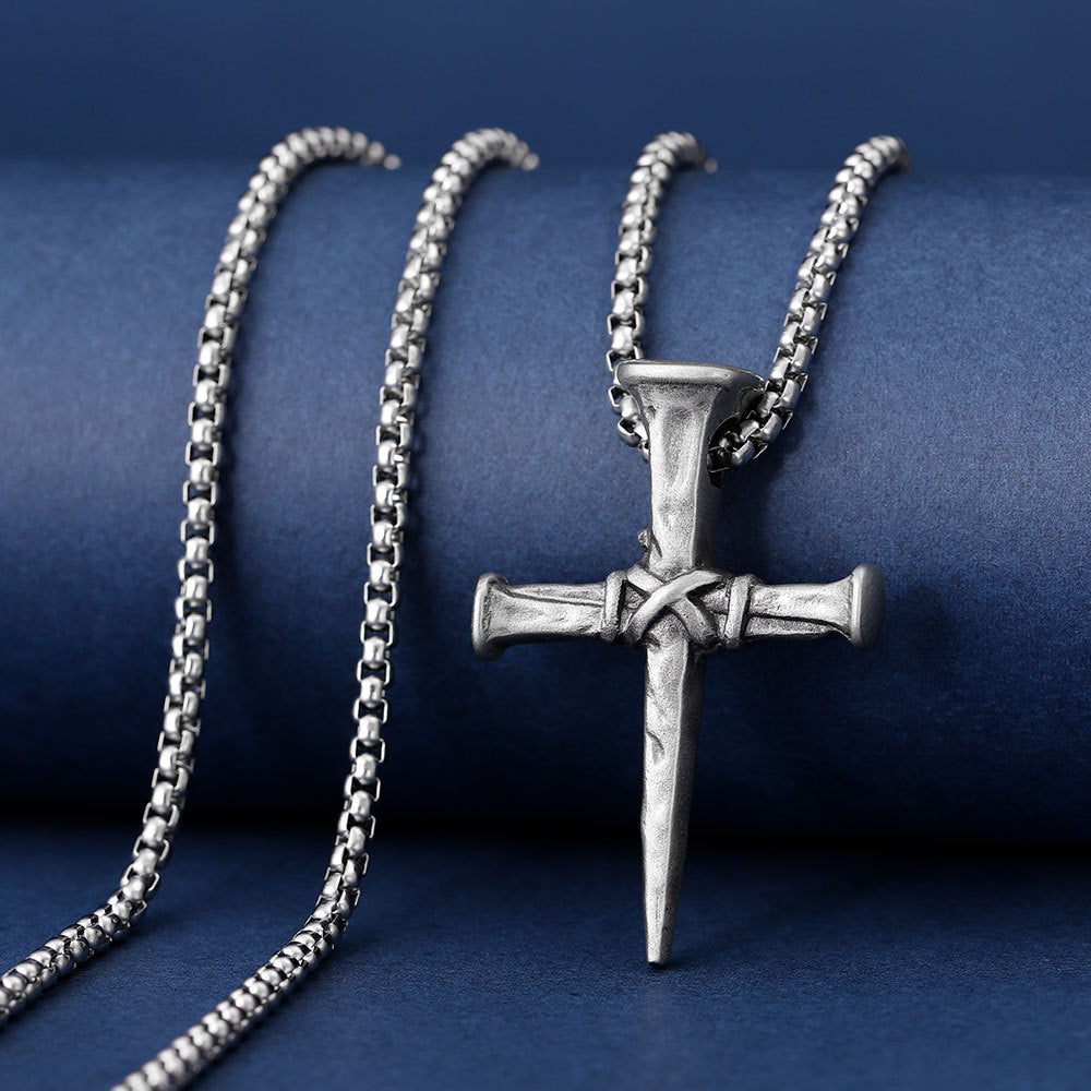 Punk style nail cross pendant street classic titanium steel necklace