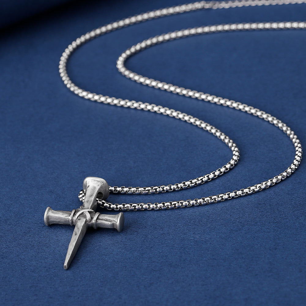 Punk style nail cross pendant street classic titanium steel necklace