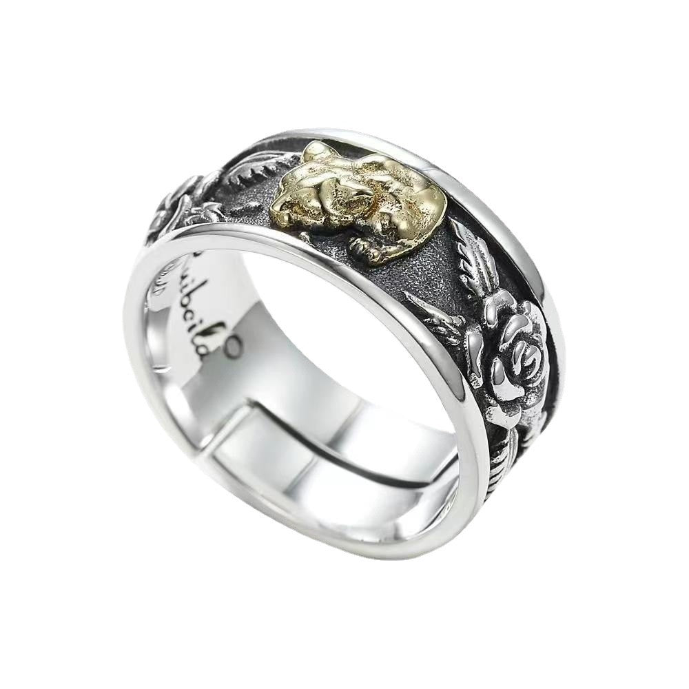 Rose Ring Guarded by Mysterious Cat Romantic Ring for Couples